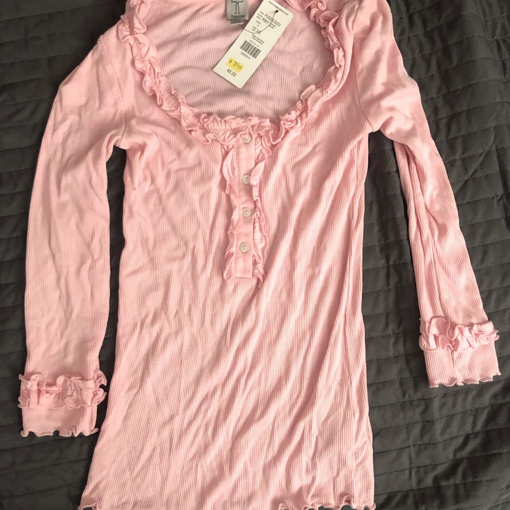 Tristan pink ruffled jersey blouse